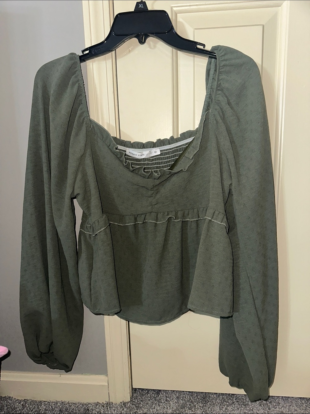 Altar'd State Olive Peplum Square-Neck Blouse